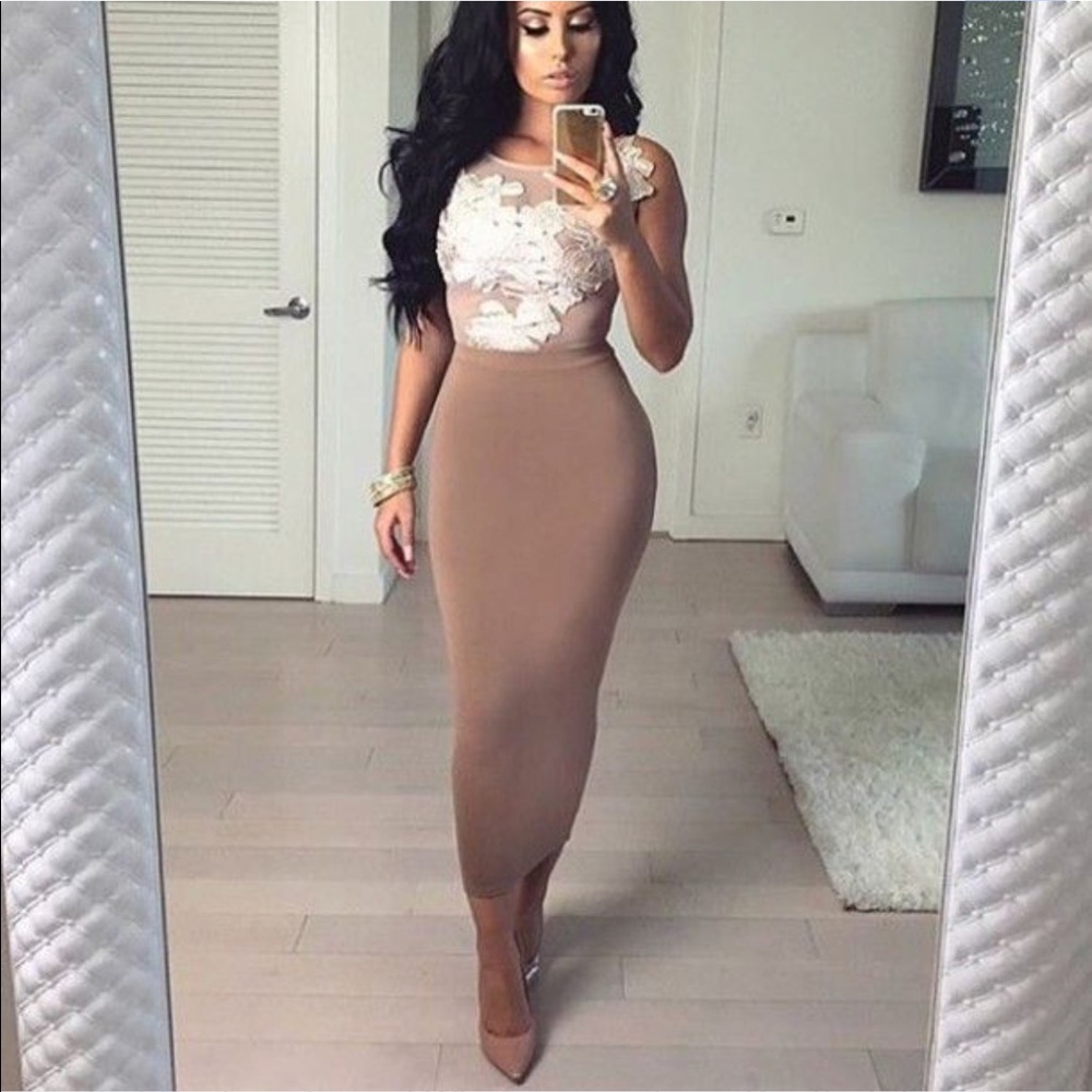 Naked Wardrobe nude high waist stretchy midi skirt - Picture 3 of 7